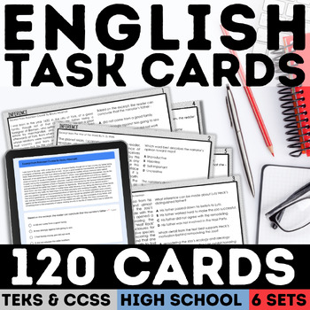 Preview of High School Editing, Reading Comprehension Passages & Questions Task Cards