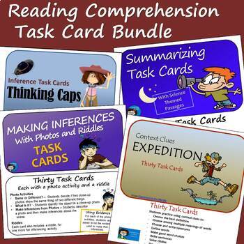 Preview of Reading Comprehension Task Card Bundle - Print and Easel Versions