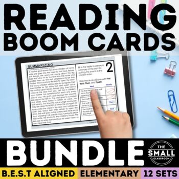 Preview of ELA Digital Boom Cards Reading Comprehension Task Cards Fun Activities 4th 5th