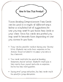 Reading Comprehension Task Cards by Mrs Caps Classroom | TpT