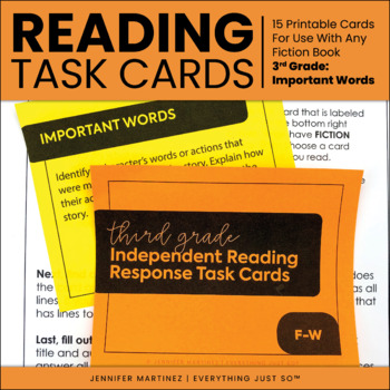 Preview of Reading Comprehension Task Cards | 3rd Grade Fiction Important Words | PRINT