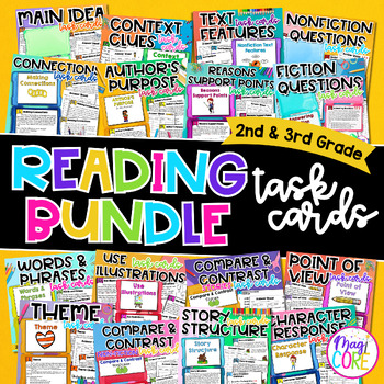 Preview of Reading Comprehension Task Cards Bundle - 2nd & 3rd Grade Centers and Activities