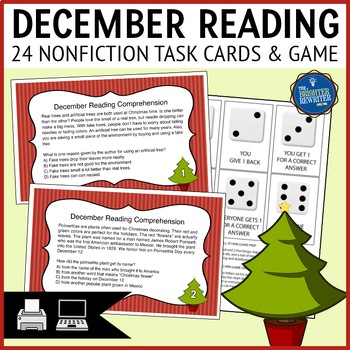 Preview of Christmas Nonfiction Reading Comprehension Task Cards and Game