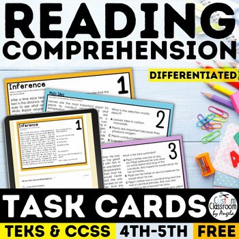 Preview of Reading Comprehension Task Cards | Differentiated | PDF & Digital | FREE