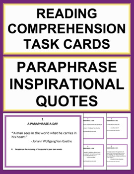 Preview of Reading Comprehension Task Cards - Paraphrasing Activitiy