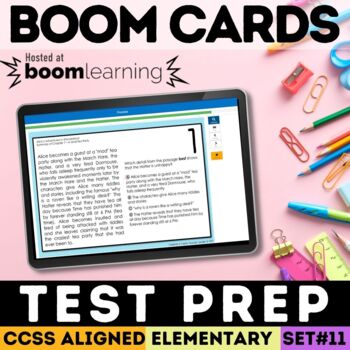 Preview of Reading Comprehension Test Prep Task Cards | Digital Boom Cards