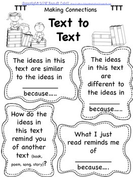 Reading Comprehension Text to Text, Text to Self, Text to World Freebie