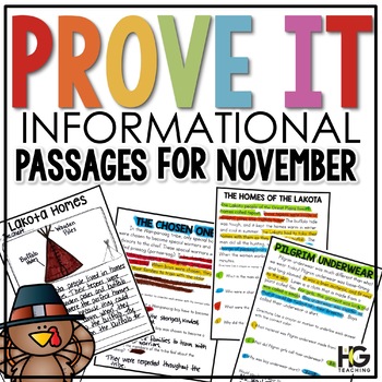 Preview of Prove It Thanksgiving Reading Passages | Native Americans, Pilgrims, November