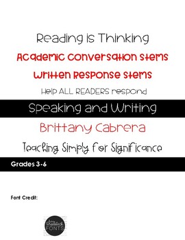 Preview of Reading Comprehension Thinking Stems FREEBIE