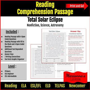 Preview of Reading Comprehension - Total Solar Eclipse
