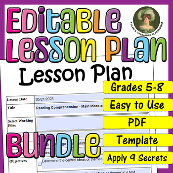 Preview of Reading Comprehension & Vocab Development : Editable Lesson Plan Middle School