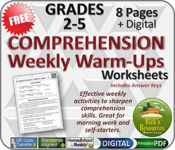 Preview of Reading Comprehension Weekly Warm-ups - Grades 2-5 - Print and Digital - FREE