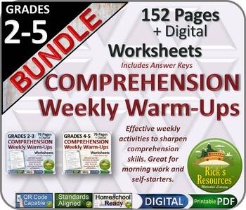 Preview of Reading Comprehension Weekly Warm-Ups BUNDLE - Grades 2-5 - Print and Digital