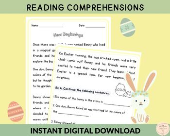 Preview of Reading Comprehension Worksheets, 2nd Grade Printables, Easter-Themed Passages