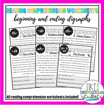 Preview of Reading Comprehension Worksheets - Beginning and Ending Digraphs