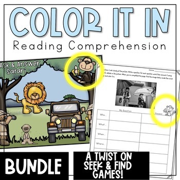 Preview of Fun Reading Comprehension Activities - Seek and Find - Color It In Bundle