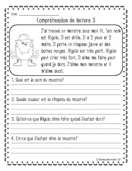 reading comprehension worksheetscomprehension de lecture french