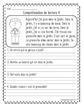 reading comprehension worksheetscomprehension de lecture french