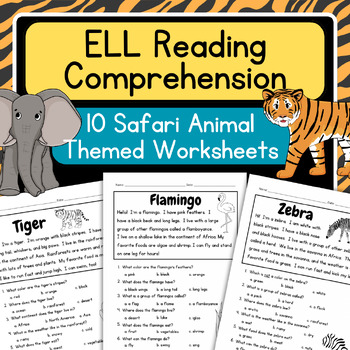 Preview of Reading Comprehension Worksheets Safari Animals | ESL/ELL, Primary, SPED