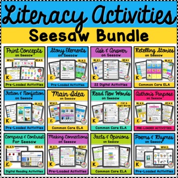 Preview of Reading Comprehension Worksheets and Activities Digital Bundle on Seesaw