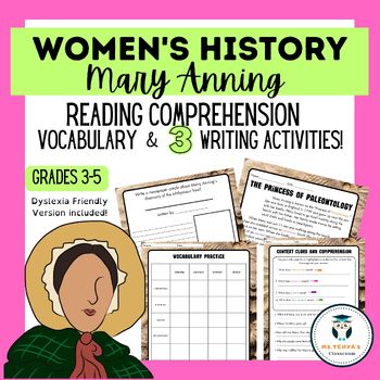 Preview of Reading Comprehension & Writing Activities | Women's History | Mary Anning