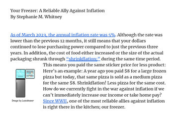 Preview of Reading Comprehension: Your Freezer: A Reliable Ally Against Inflation