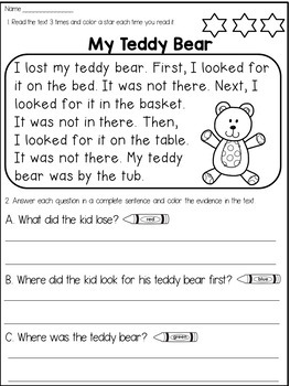 1st Grade Reading Passage with Comprehension Questions