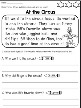 first grade reading comprehension passages and questions