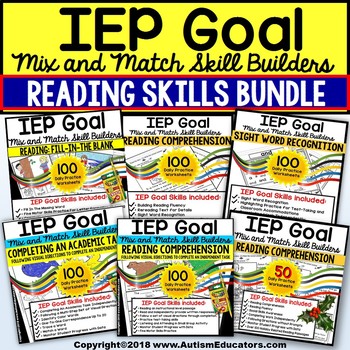 Preview of Reading Comprehension IEP GOAL Skill Builder Special Education Reading Bundle