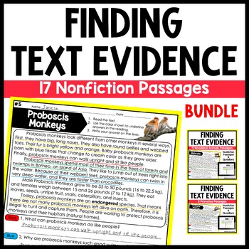 Preview of Reading Comprehension Passages for Finding Text Evidence Close Reading Practice