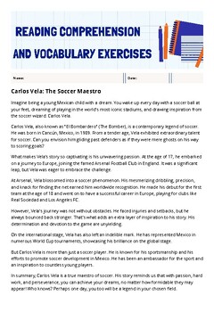 Preview of Reading Comprehension and Vocabulary Exercise on Carlos Vela