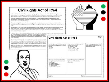 Preview of Reading Comprehension and Writing - Civil Rights Act of 1964