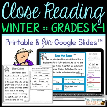 Preview of Reading Comprehension for Beginners Winter {January, February, March} + Digital