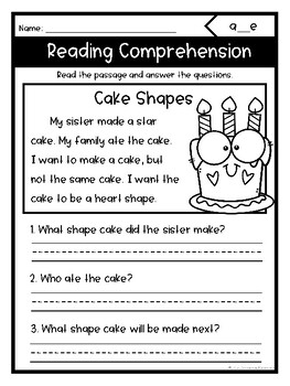 Reading Comprehension for Emerging Readers: Magic E CVCe | TPT