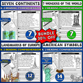 Preview of Reading Comprehension for K-2 Bundle: American Symbols, Wonders, Continents, ...