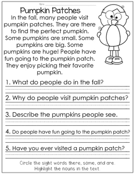 Reading Comprehension for Little Learners October Edition | TpT