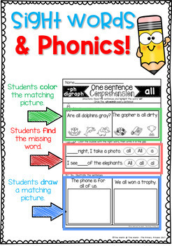 Reading Comprehension for Primer Sight Words and Phonics (Digraphs and ...
