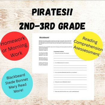 Preview of Reading Comprehension, grades 2-3, Pirates, Homework or Morning Work