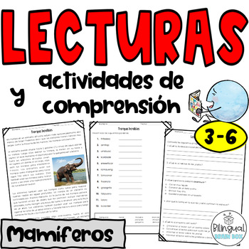 Preview of Reading Comprehension in Spanish - Comprensión de lectura - Animales  mamíferos