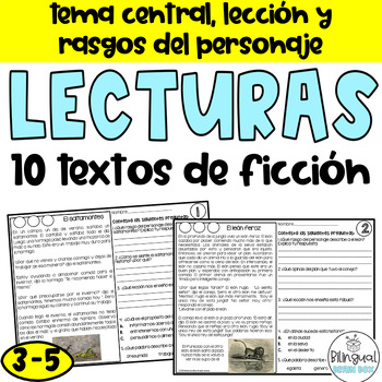 Preview of Reading Comprehension in Spanish - Lecturas de ficción - Theme, Character Traits