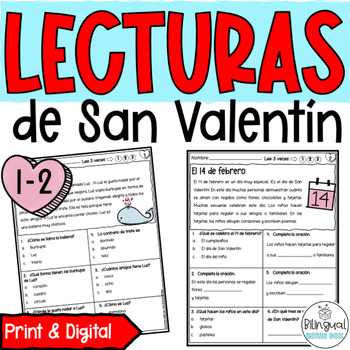 Preview of Valentine's Day Reading in Spanish - Lecturas para primero y segundo