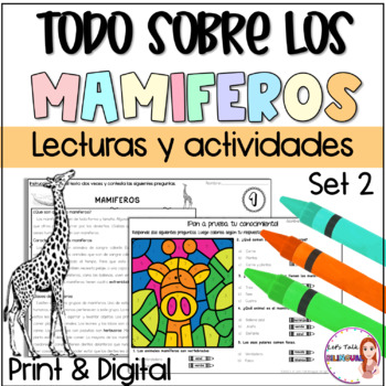 Preview of Reading comprehension in Spanish about mammals - lecturas animales mamiferos