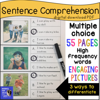 Preview of Reading Comprehension of Simple Sentences with Sight Words Multiple Choice PDF