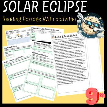 Preview of Solar eclipse 2024 Reading Comprehension passage 9th GRAPHIC ORGANIZER Q&A