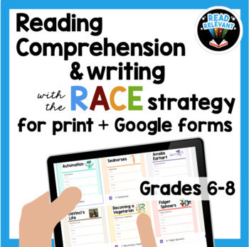Preview of Reading Comprehension & the RACE Writing Strategy, grades 6-8 Google Forms