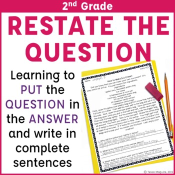Preview of 2nd Grade Restate the Question Practice Answering in Complete Sentences PQA TTQA