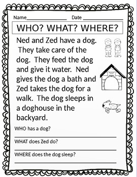 reading comprehension with wh questions set 1 by happy school days