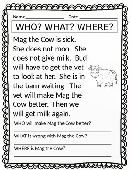 reading comprehension with wh questions and easy inference questions