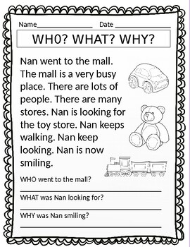 reading comprehension with wh questions and easy inference questions set 2