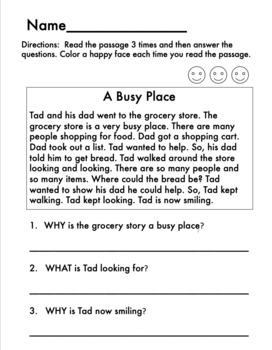 Reading Comprehension with WH Questions and Easy Inference Questions Set 6